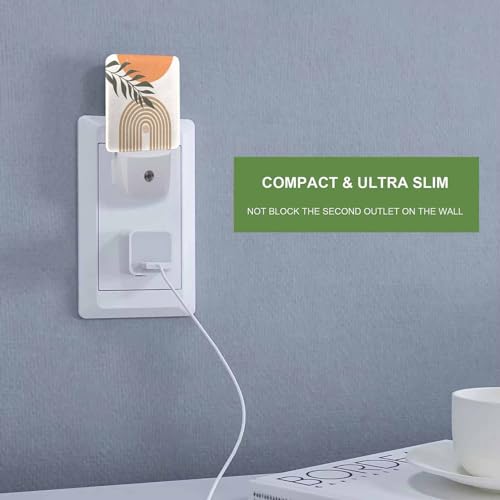 Image of LED Night Light,Sun Moon Leaf Minimalist Abstract Geometric Pattern LED Night Light Plug into Wall with Dusk to Dawn Light Sensor White Energy Efficient Nightlight for Bedroom Hallway Kitchen