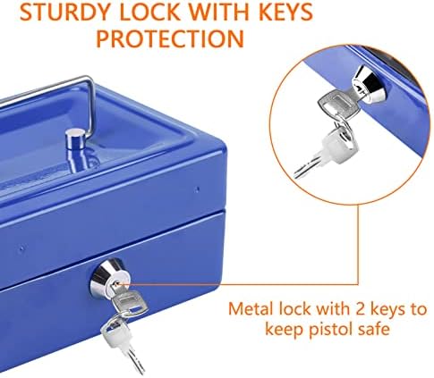 Shoze Small Cash Box 15 x 12 x 7.5cm Lockable Portable Metal Money Box With Lock Cash Safe Box Petty Cash Tin for Kids Shop Office Home(Blue)