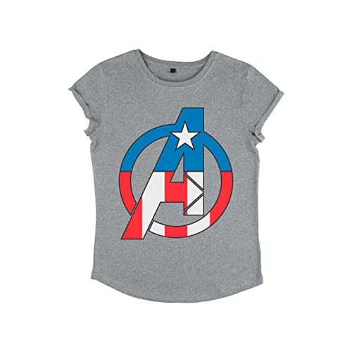 Marvel Avengers Classic-Avenger Captian America Women's Rolled Sleeve T-Shirt Camiseta, Melange Grey, XL De Las Mujeres