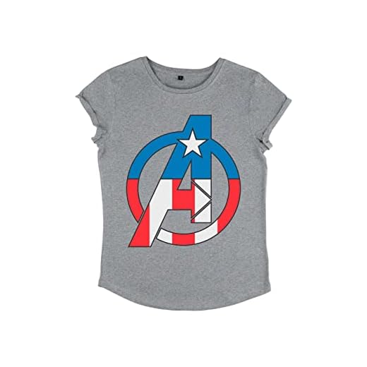 Marvel Avengers Classic-Avenger Captian America Women's Rolled Sleeve T-Shirt Camiseta, Melange Grey, XL De Las Mujeres