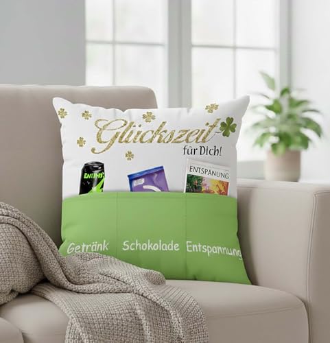 KAMACA Glückszeit Dekokissen mit Füllung Originelles Kissen mit Spruch...