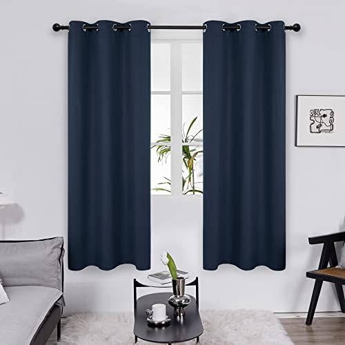 Deconovo Blackout Curtains, Navy Blue Living Room Curtain, Thermal Insulated Grommet Short Drapes for Bedroom, 38 x 72 Inch, 2 Panels