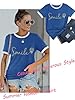 WIEIYM Women's T Shirts Smile Letter Print Summer Tee Crew Neck Ladies Short Sleeve Tops Casual Shirt S-XXL Deep Blue #3
