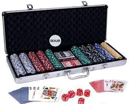 KANABEE Poker for Adult Casino Style Poker Chips Set with A Aluminum Finish Case, 2 Decks of Cards, 5 Dice, 1 Dealer Button (Classic Multiplayer Game) 500 Pcs