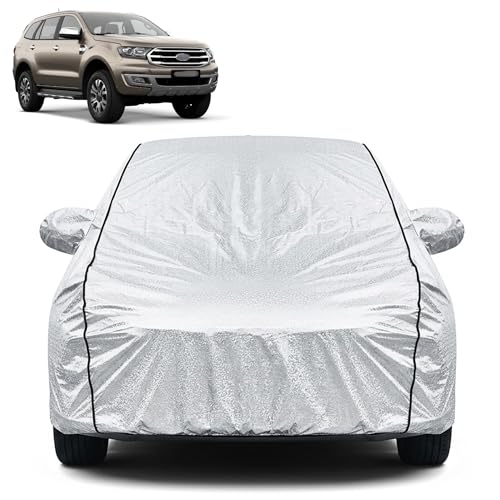 Image of Waterproof Car Cover for Ford Endeavour | Dustproof, UV Resistant & Scratch Protection | Soft Cotton Lining | Triple Stitched | Mirror Pockets & Elastic Fit | Silver