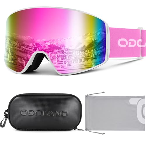Odoland Lunettes de Ski pour Homme Femme Adolescent, Masque Ski de Snowboard Cylindriques pour Adulte, Lunettes de Protection Compatibale de Casque de Ski, pour Ski Snowboard Motoneige Sport