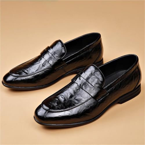 Men's British Style Genuine Leather Loafers for Business Casual Black Comfortable Soft Sole Slip On Dress Shoes3