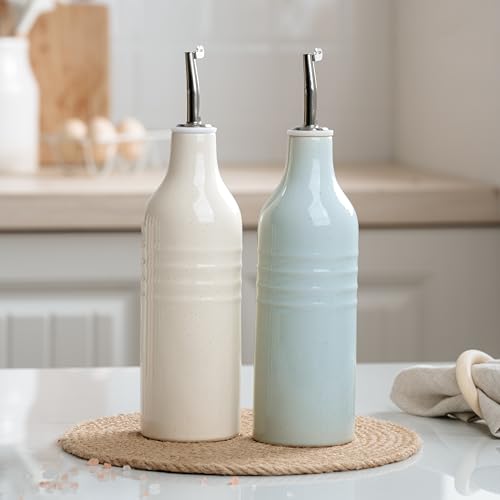 famiware Jupiter 16oz Ceramic Olive Oil Dispenser Bottle, Oil and Vinegar Dispenser Bottle Set of...
