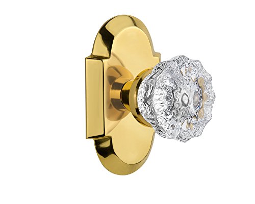Nostalgic Warehouse Cottage Plate with Crystal Glass Door Knob, Passage - 2.375, Polished Brass