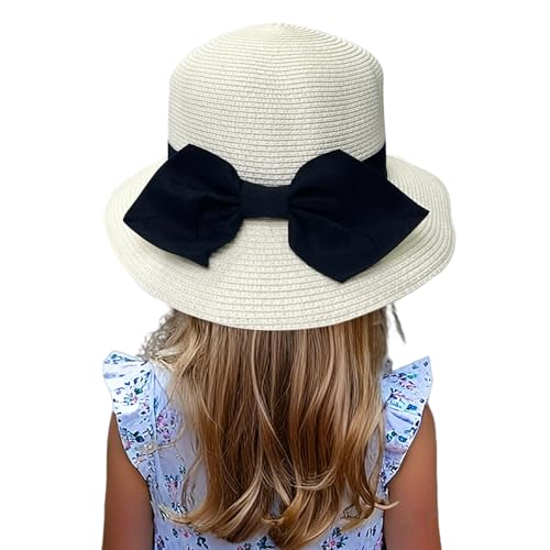 Jastore Little Kids Girls Boys Summer Straw Sun Hat Wide Brim Bowknot Floppy Beach Sun Hat