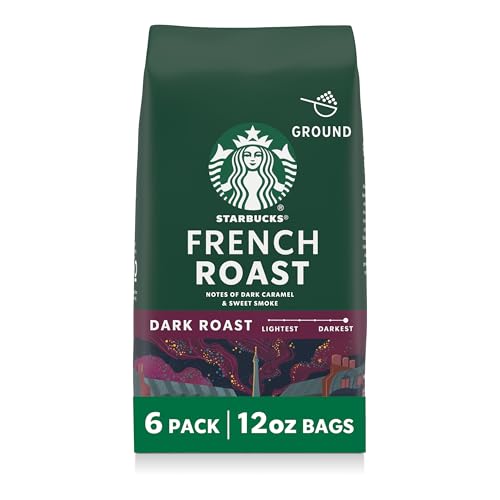 Image of Starbucks Ground Coffee, Dark Roast Hot or Iced Coffee, French Roast, Six 12 oz Bags