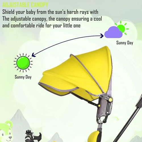 Image of BABY SMILE 4-in-1 Kids Tricycle with Adjustable Canopy, Parent Push Handle, Red and White (Yellow)