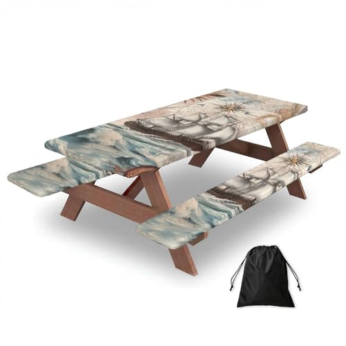 Mantel ajustable impermeable con gomas para mesas y bancos de camping 2