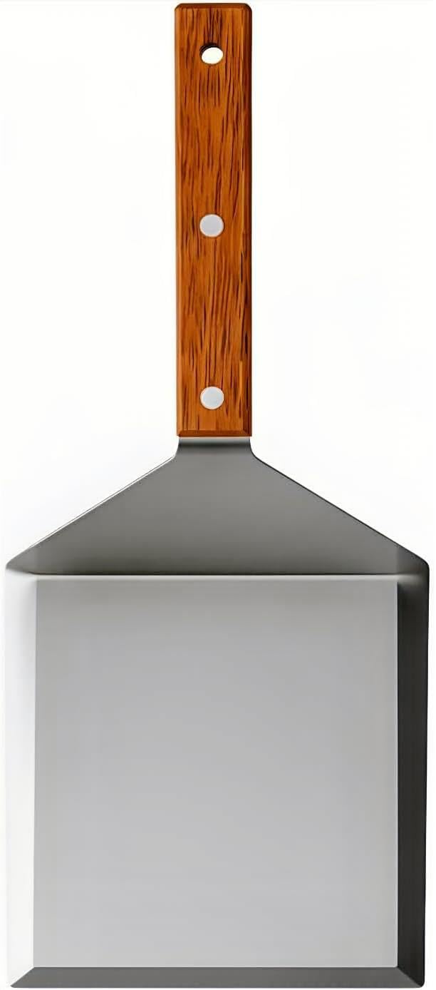 Extra Wide Spatula with Beveled Edges, Oversized Stainless-Steel Spatula with Wood Handle for Skillets, Griddles & Pancake Flipper for Burgers, Omelet, and Versatile for Culinary Task, 6 x 5-inches