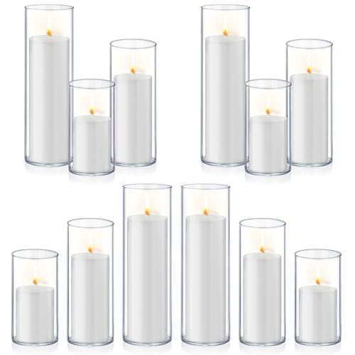Homjoy 24 PCS White Pillar Candles with Glass...