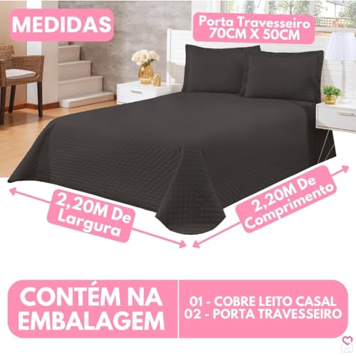 Kit Cobre Leito Casal Padrão 03 Peças Cama Box Matelado (Preto)
