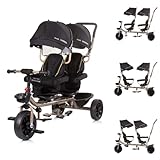 poignée à pousser pour les parents (pas pour soulever le tricycle), les deux sièges pivotent à 360