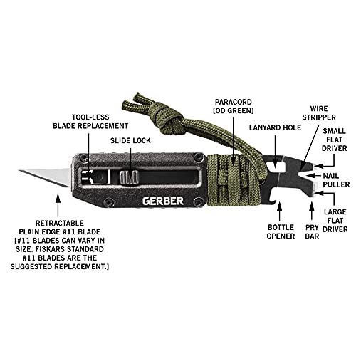Image of Gerber Gear Prybrid X EDC Multitool Pocket Utility Knife - Razor Knife with Retractable Box Cutter Blade and Pry Bar - Green