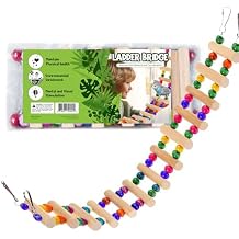 SunGrow Wooden Bird Ladder Bridge, Hanging Exercise Toy, Bird Playground Cage Accessory, Natural Wood, Edible Dye, Interactive Small Bird Toy, Parakeet, Cockatiel, Conure, Budgie Climbing Ladder