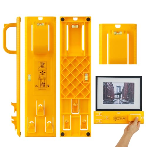 Picture Hanging Tool with Level, Fonixte Photo Frame Hanging Tool for Easy Marking Position, Perfect Wall Picture Hanger for Frame, Art, Painting, Photo, Poster (Plastic, Yellow)