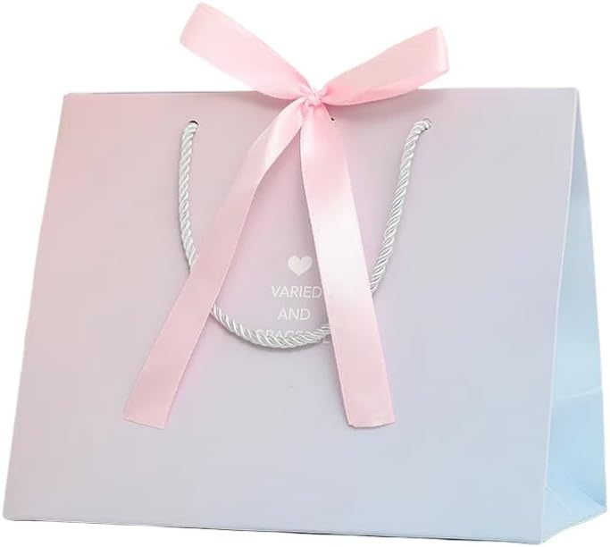 Vyloky Marble Gift Bag Waterproof with Handle 4 Sizes (18-42 cm) for Wedding Birthday Gift Packaging Instagram Design 6 Colours (Purple with Colour Gradient, S)