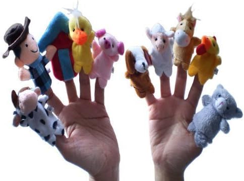 10pc Animal Velvet Old Macdonald Had a Farm Finger Puppets