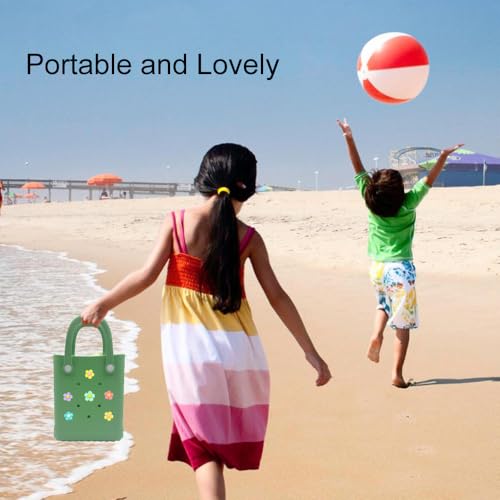 Mini Rubber Beach Tote Bag, 6.5''x8.0''x3.1''(L/H/W), Waterproof Beach Bag with Random Charms2