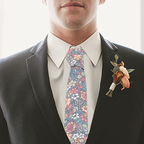 Image of Mantieqingway Men's Skinny Tie, Cotton Floral Ties for Men Wedding Necktie for Groom, Groomsmen, Missions, Dances