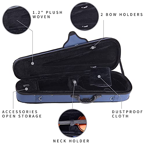 adm 4/4 Full Size Violin Hard Case Basic Professional Triangular Shape Backpack, Super Light Suspension, Blue - Thumbnail 5