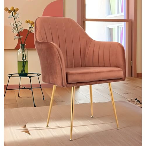 Image of Accent Chair for Living Room| Soft Velvet Fabric Armchair with Multi Colour Leg Options | Modern Chair with Thick Cushion for Home Office restaurent and cafes| 1pc (Golden Legs, Light Brown)