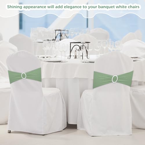 Tegeme 80 Pieces Chair Sashes & Bows - Stretch Spandex Chair Cover Band with Buckle for Wedding, Hotel Banquet, Birthday Party & Home Bulk Decorations(Sage Green) - Thumbnail 6