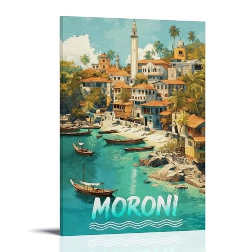 Moroni Comores Poster décoratif vintage sur toile pour salon, chambre à coucher 20 x 30 cm