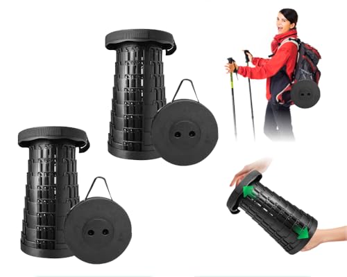 Generic Collapsible Folding Stool Camping Fishing BBQ – Upgraded Sturdy Foldable Stool with Load Capacity of 500lbs, Telescopic Folding Stool Retractable Stool 2-Pack, Large, Black, SLT-C-001-2