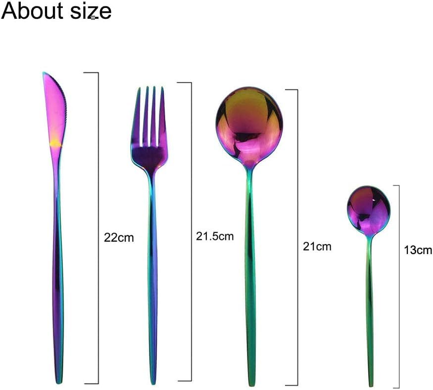 Image of 20 pcs Flatware Set, Rainbow Silverware Set for 5, Knife Fork Spoon, Stainless Steel Home Dinnerware Tableware,Mixed Cutlery Set Eating Utensils for Restaurants (20 Pcs Rainbow)