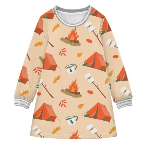 Campsite Girls Dresses Long Sleeve Sweatshirt Dress for Girls Winter Toddler Casual A Line Dresses Size 2-8T