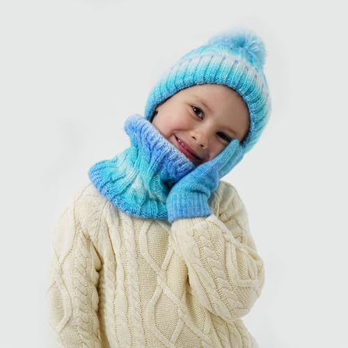 Kids Winter Hat Gloves Scarf Set Girls Knitted Warm Thick Lining Sets Suitable for Boys and Girls Aged 3 to 103