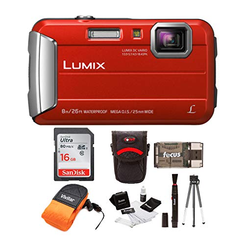 Panasonic LUMIX DMC-TS30 Digital Camera (Red) with 16GB Card and Accessory Bundle