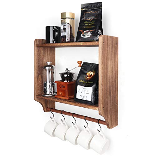 Emfogo Floating Shelves Wall Mounted Rustic Wood Wall Shelves with Large Storage-16 inch Towel Bar and 8 Removable Hook for Kitchen Bathroom