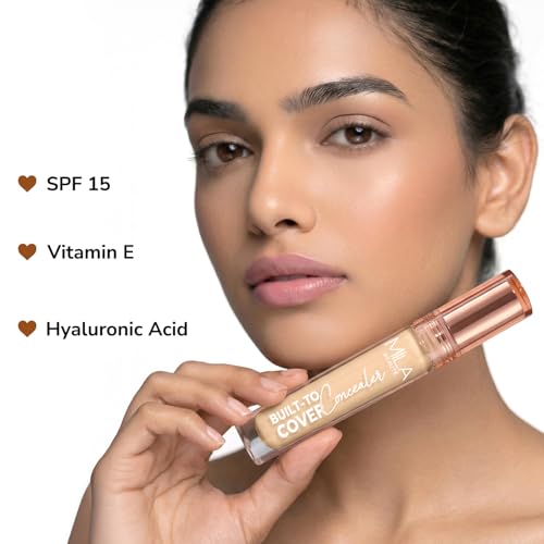 Image of Mila Beaute Built to Cover Liquid Concealer for Women With Spf & Hyaluronic Acid| Full Coverage Matte Finish Concealer for Dark Circles | Easily Blendable & Waterproof Formula| Suitable for Indian Skin Tones - 102P Classic Ivory