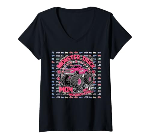 Mujer Monster Truck Mom Car Vintage Apparel para cumpleaños niña niño Camiseta Cuello V