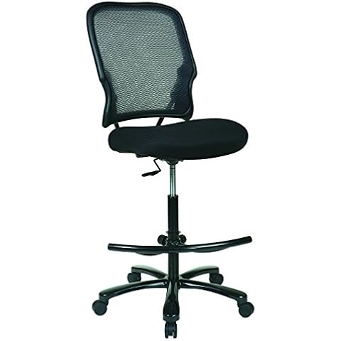 SPACE Seating Big and Tall Dual Layer AirGrid Back with Mesh Seat, Adjustable Footring and Gunmetal Finish Base Drafting Chair, Black Cover