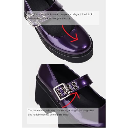 NELSBREXWomen'S Leather Chunky Platform Gothic Mary Jane Shoes Fashion Round Toe Double-Breasted Buckle Lug Sole Non-Slip Height-Enhancing Block High Heel Party Dance Y2K Pumps4