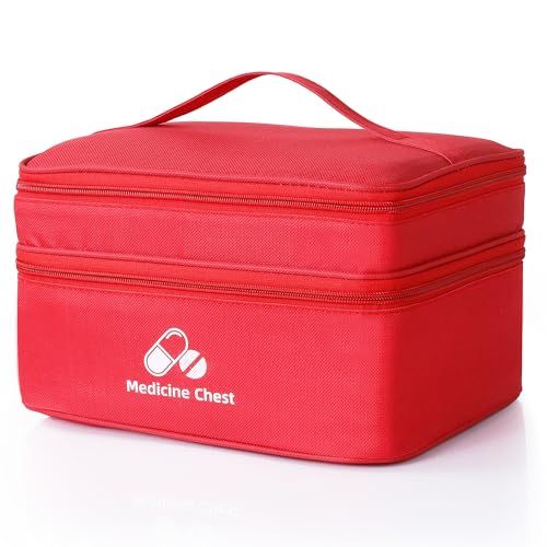 Romon Bolsa Primeros Auxilios Portátil, Botiquín de Primeros Auxilios Vacio,Doble turno Impermeable Gran Capacidad Botiquín Médico Vacío, Bolsa Médico de Emergencia para Hogar, Oficina, Rojo