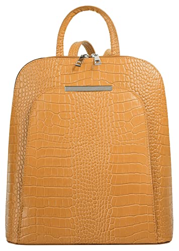 Cluty Rucksack Echt Leder Damen | Made in Italy, Smartphonefach, Daypack aus Rindleder, Citybag im Kroko-Look, Lederrucksack mit Reißverschluss | 021373