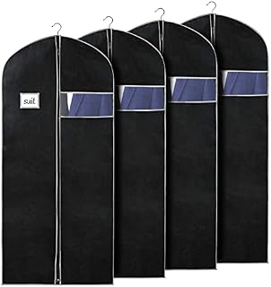 Syeeiex Clothes Cover [4 pcs] Garment Bags Protector Bags with Transparent Window Non-Woven Coat Bags for Wardrobe and Travel, 60 x 152cm (24" x 60") Grey & Black