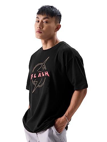 Image of The Souled Store Official The Flash: Through Time Mens and Boys Oversized fit Graphic Printed Half Sleeve Cotton Black Color Oversized T-Shirts (227338)