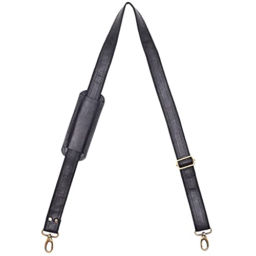 Hb Shoulder Strap Leather 57" Universal Shoulder Strap Replacement Adjustable Comfortable With Metal Hooks For Briefcase, Computer Messenger Bag, Laptop Case Duffel/Luggage/Camera Bags (Black) #TOP28