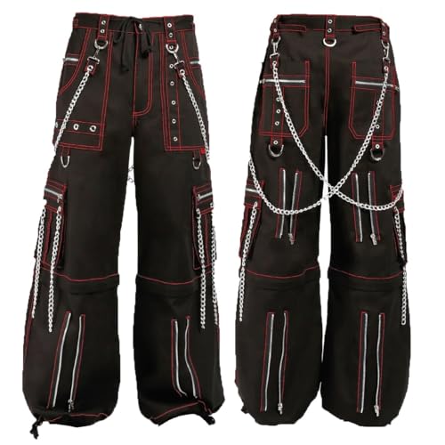 Men’s Electro Bondage Gothic Red Dragon Stitch Rave Cyber Chain Goth Jeans Punk Rock Pants/USA