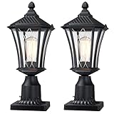 YSN Outdoor Post Lights 2 Pack, 16' Lamp Post Light Fixture, Black Pole Lights Outdoor, Waterproof Lamp Posts Outdoor Lighting with Pier Mount Base, Anti-rust Post Lamps for Outside Yard Garden Garage