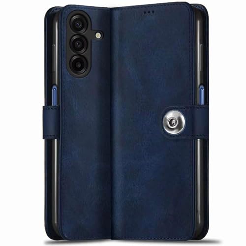 Image of TheGiftKart Flip Cover Back Case for Samsung Galaxy M17 5G / A17 5G / F17 5G | Genuine Leather Finish | Designer Button | Inbuilt Pockets & Stand | Flip Cover Back Cover Case (Faux Leather, Blue)